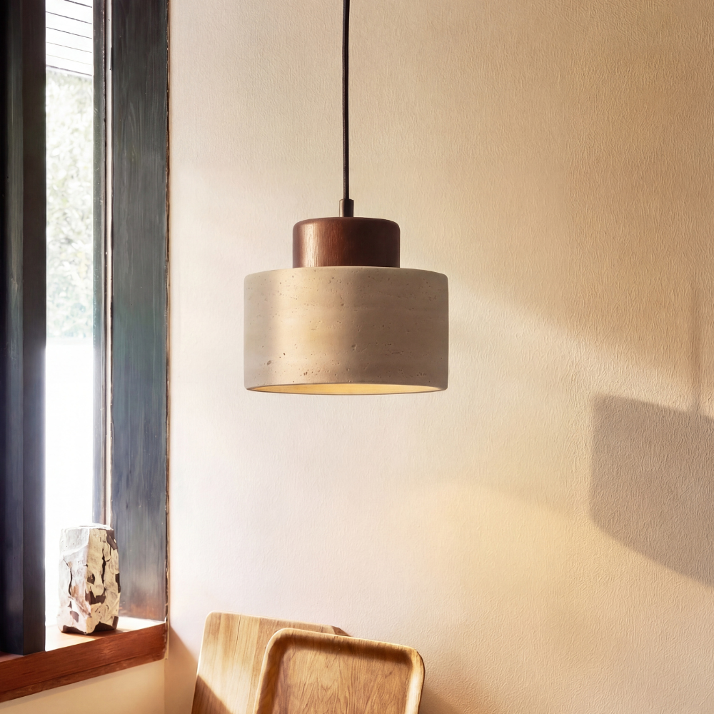 Natural pendant light made of travertine