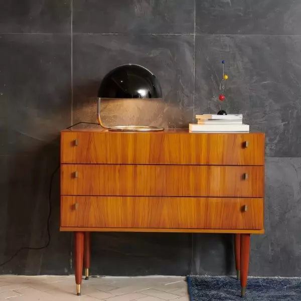 Postmodern table lamp of metal and glass