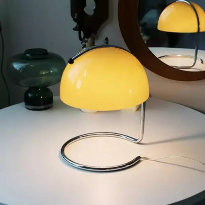Postmodern table lamp of metal and glass