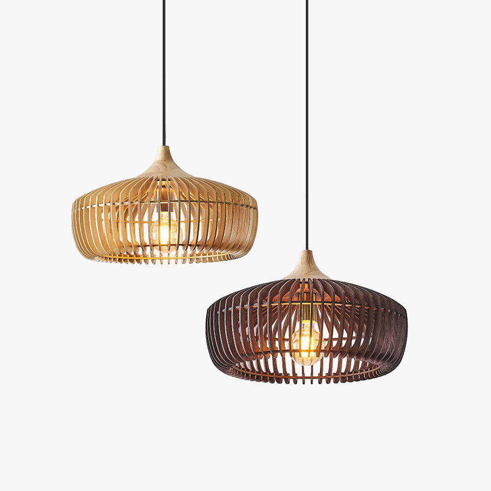 Ribbed Wood Dome Pendant Light
