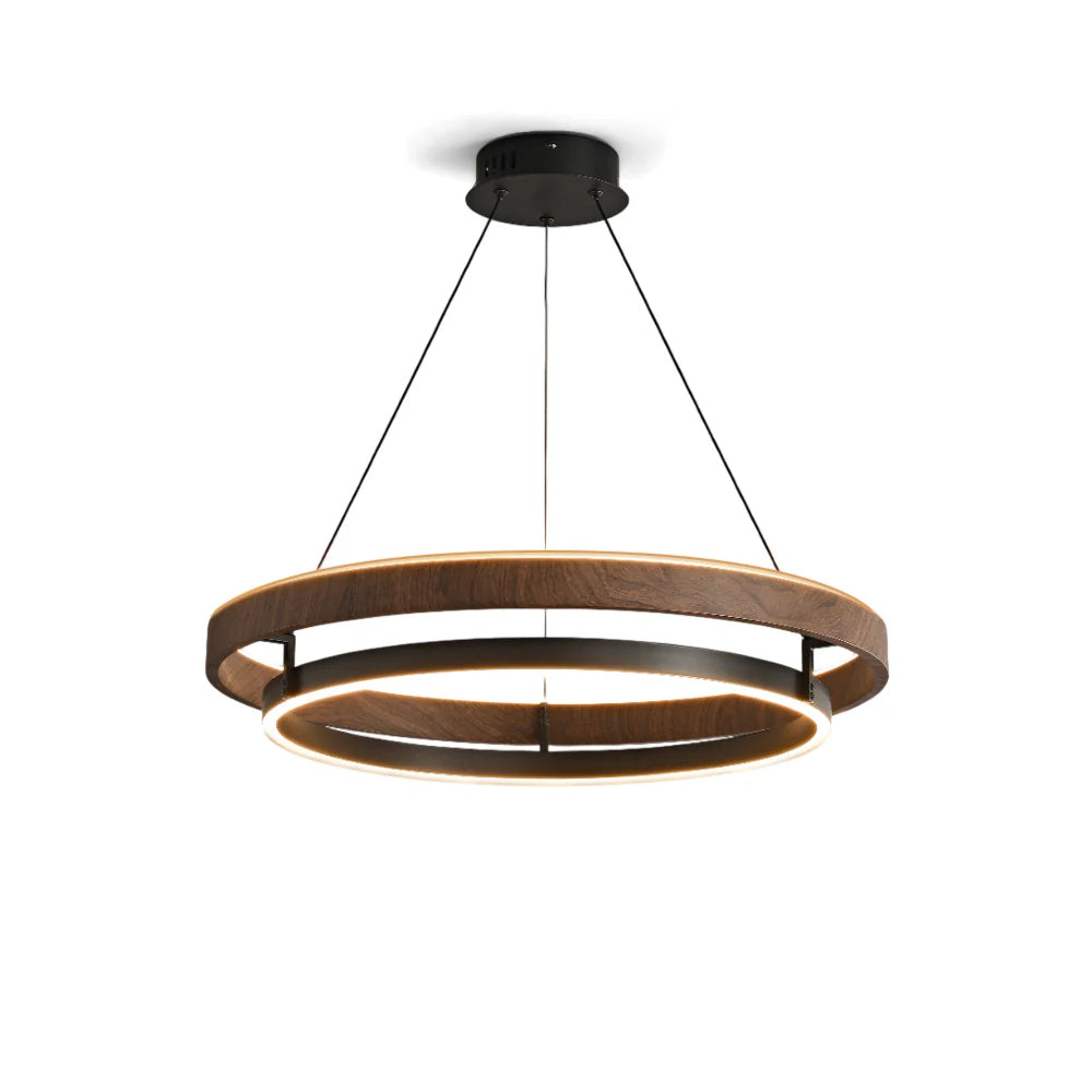 Double Ring Walnut LED Chandelier