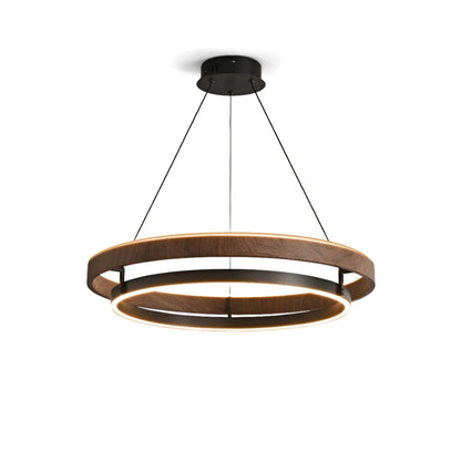 Double Ring Walnut LED Chandelier