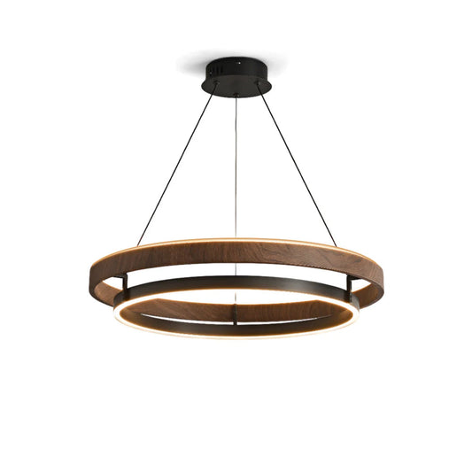 Double Ring Walnut LED Chandelier