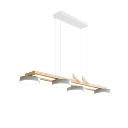 Linear Bird Motif Wood Chandelier