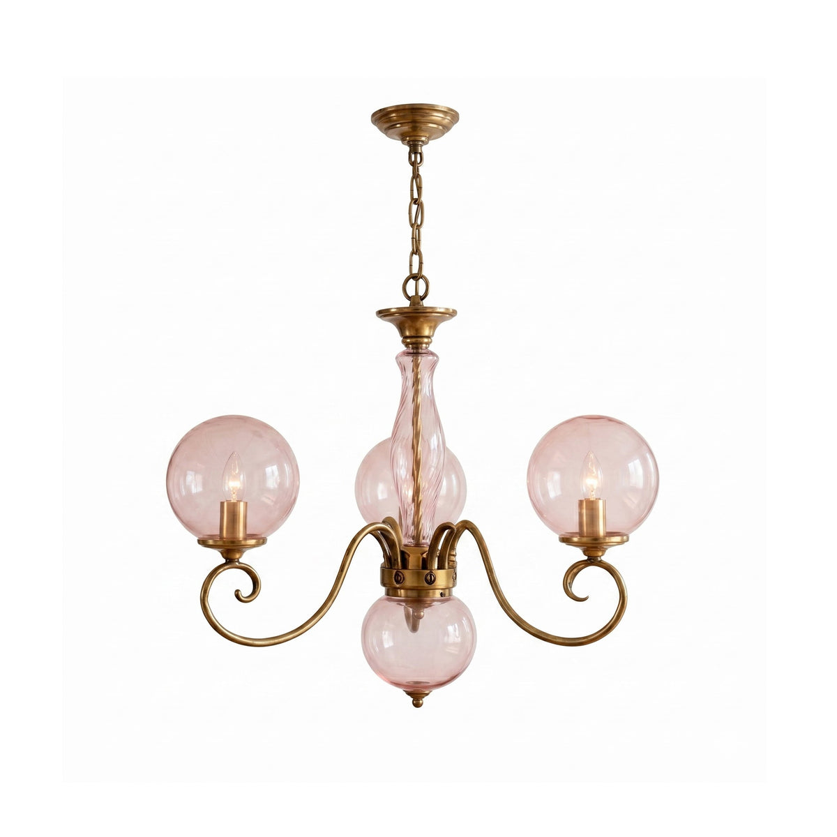 Scrolled Brass Globe Chandelier