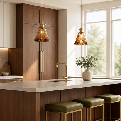 Vintage Brass Amber Pendant Light