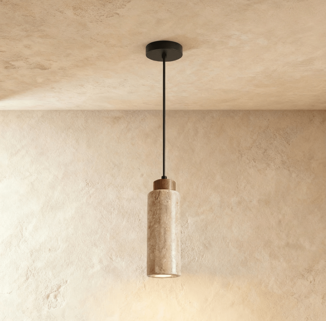 Slim Travertine Wood Pendant Light