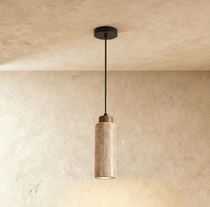 Slim Travertine Wood Pendant Light