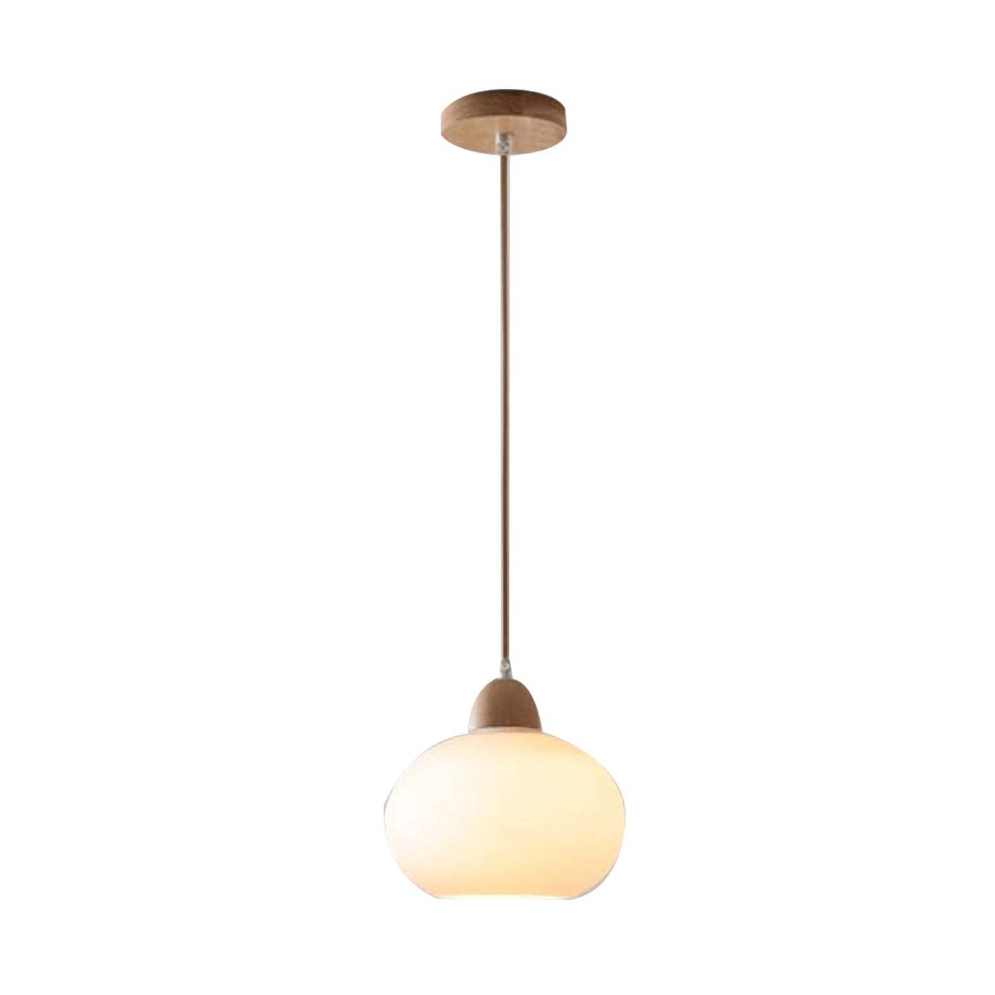 Milk Glass Wood Pendant Light