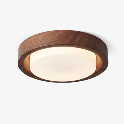 Round Wood Glass Ceiling Light
