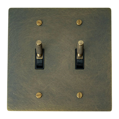 Esmerow Vintage Brass Knurled 2-Gang Toggle Switch