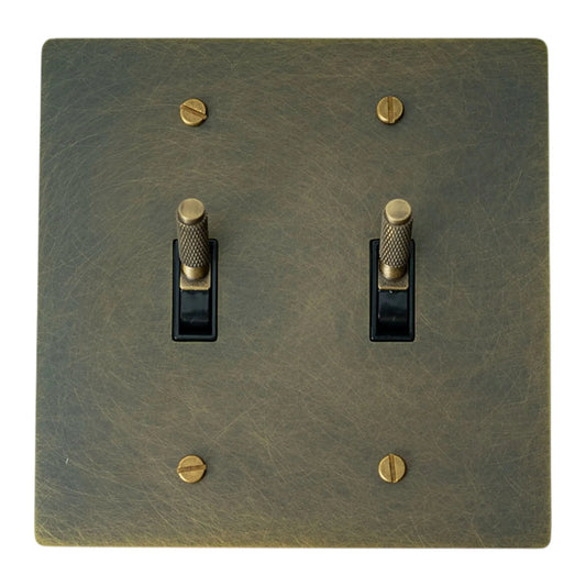 Esmerow Vintage Brass Knurled 2-Gang Toggle Switch