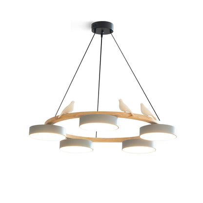 Round Wooden Bird Chandelier