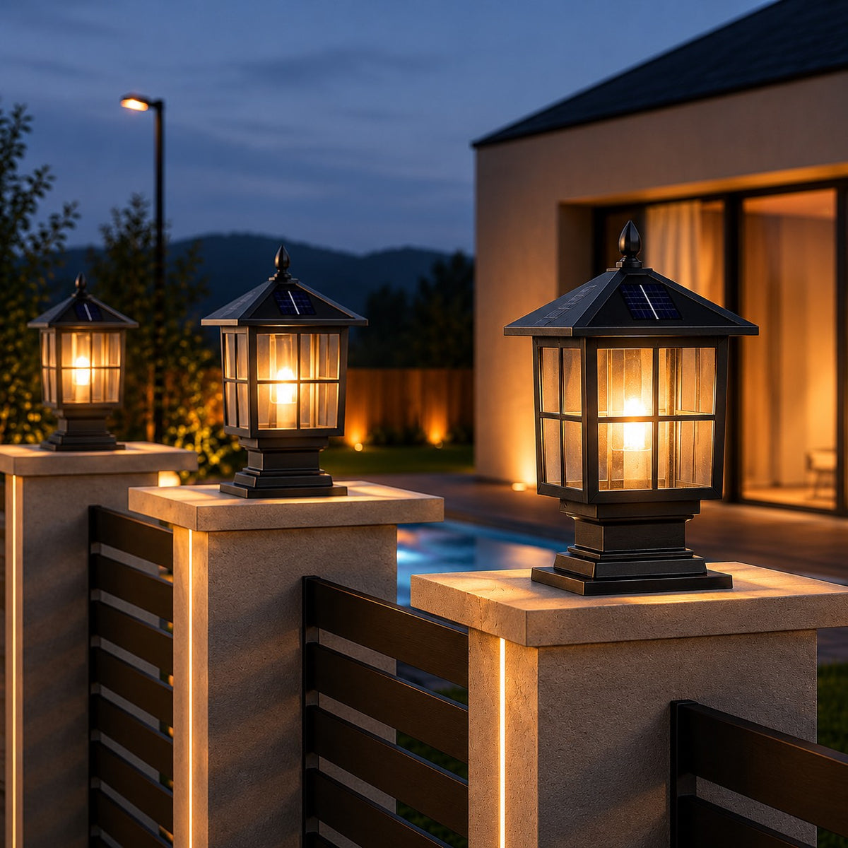 Dual Power Gate Post Lantern