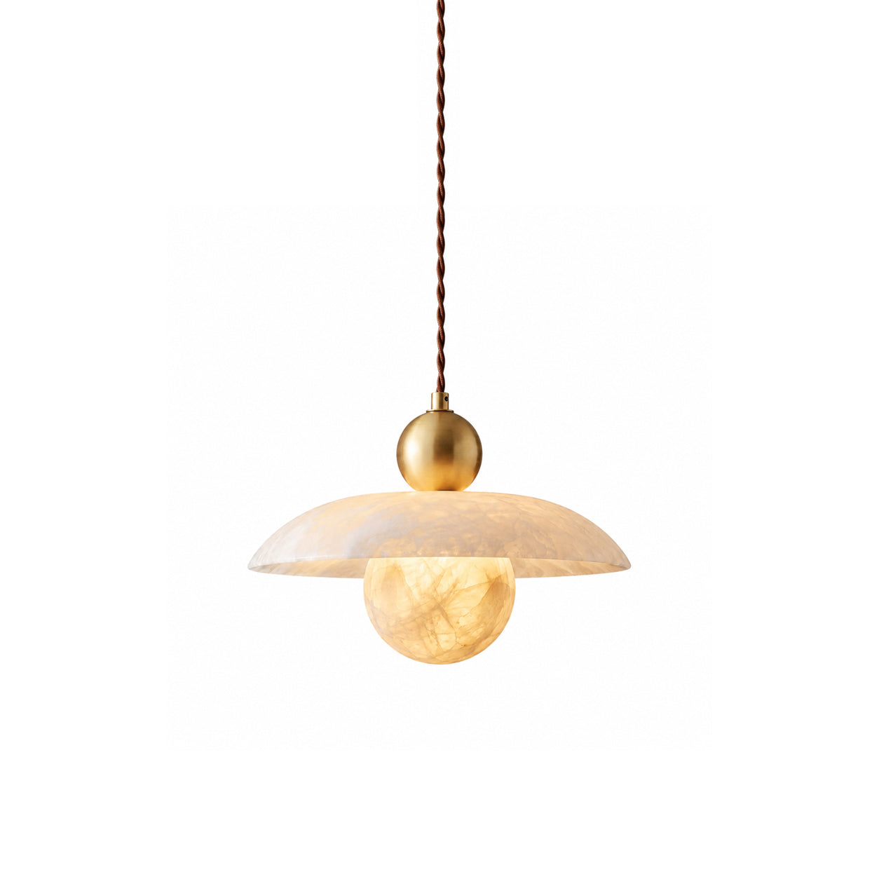 Alabaster Sphere Brass Pendant Light