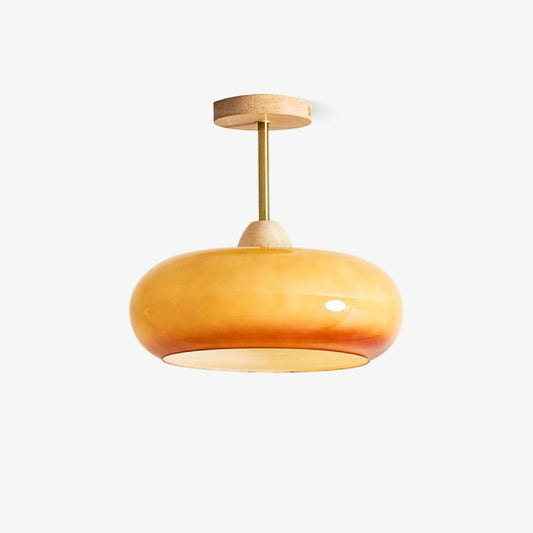 Oval Glass Wood Ceiling Light