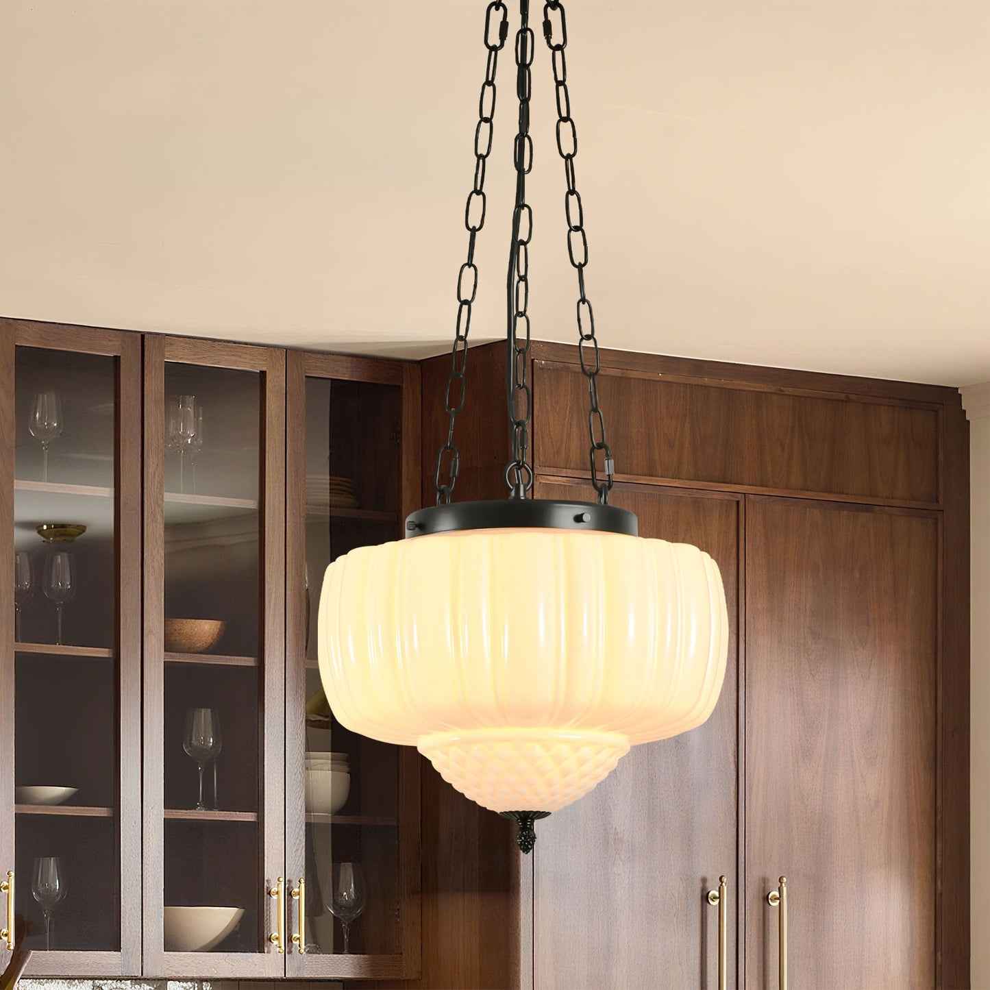Fluted Milk Glass Pendant Light