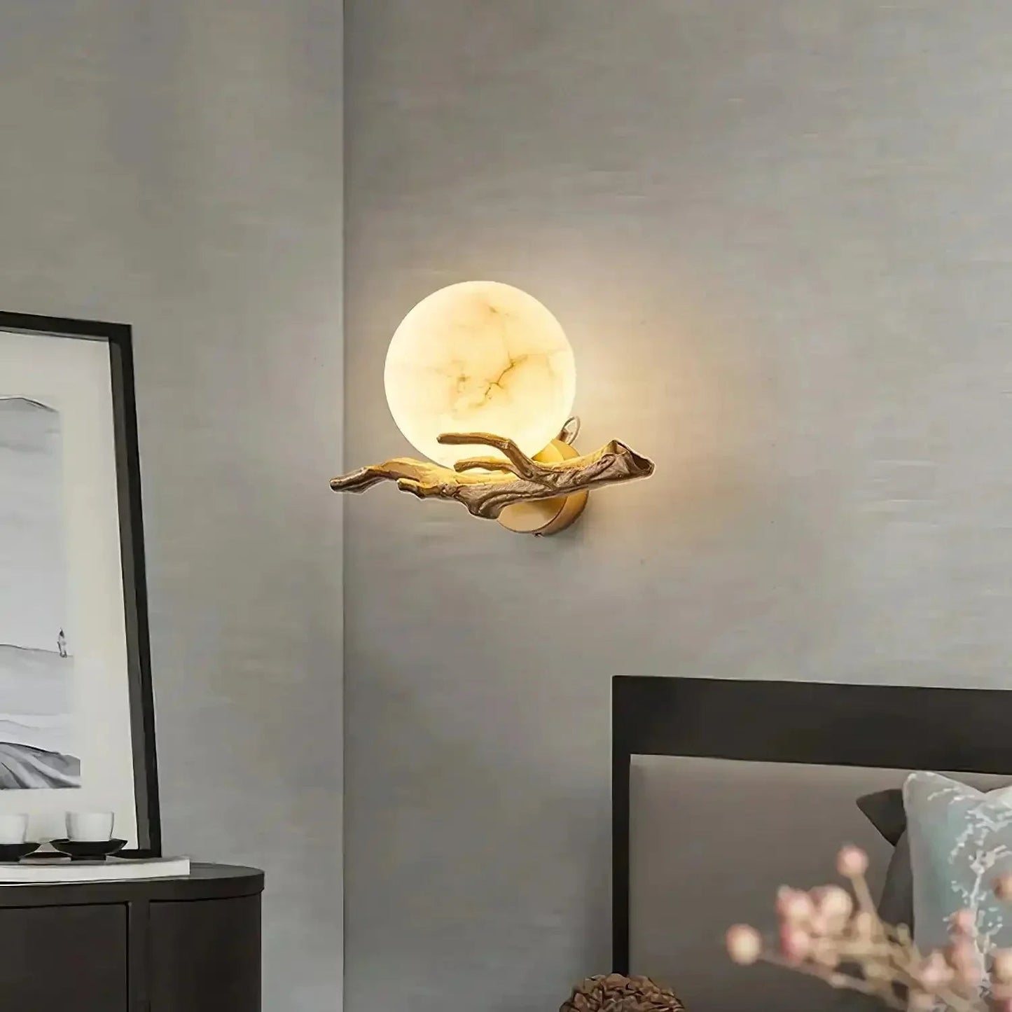 Brass Branch Alabaster Wall Light