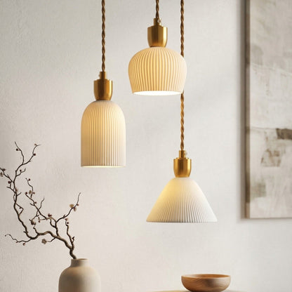 Ribbed Ceramic Copper Pendant Light