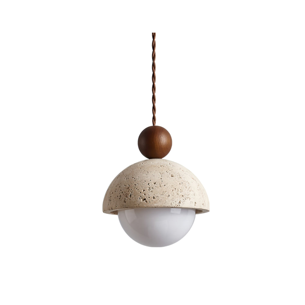 Travertine Dome Wood Pendant Light