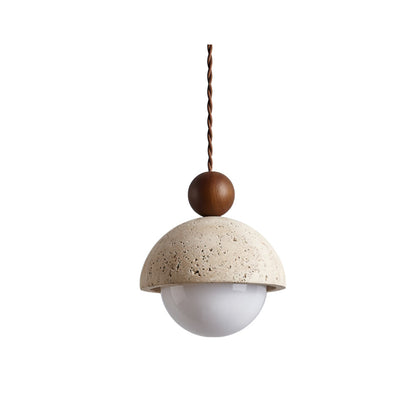 Travertine Dome Wood Pendant Light