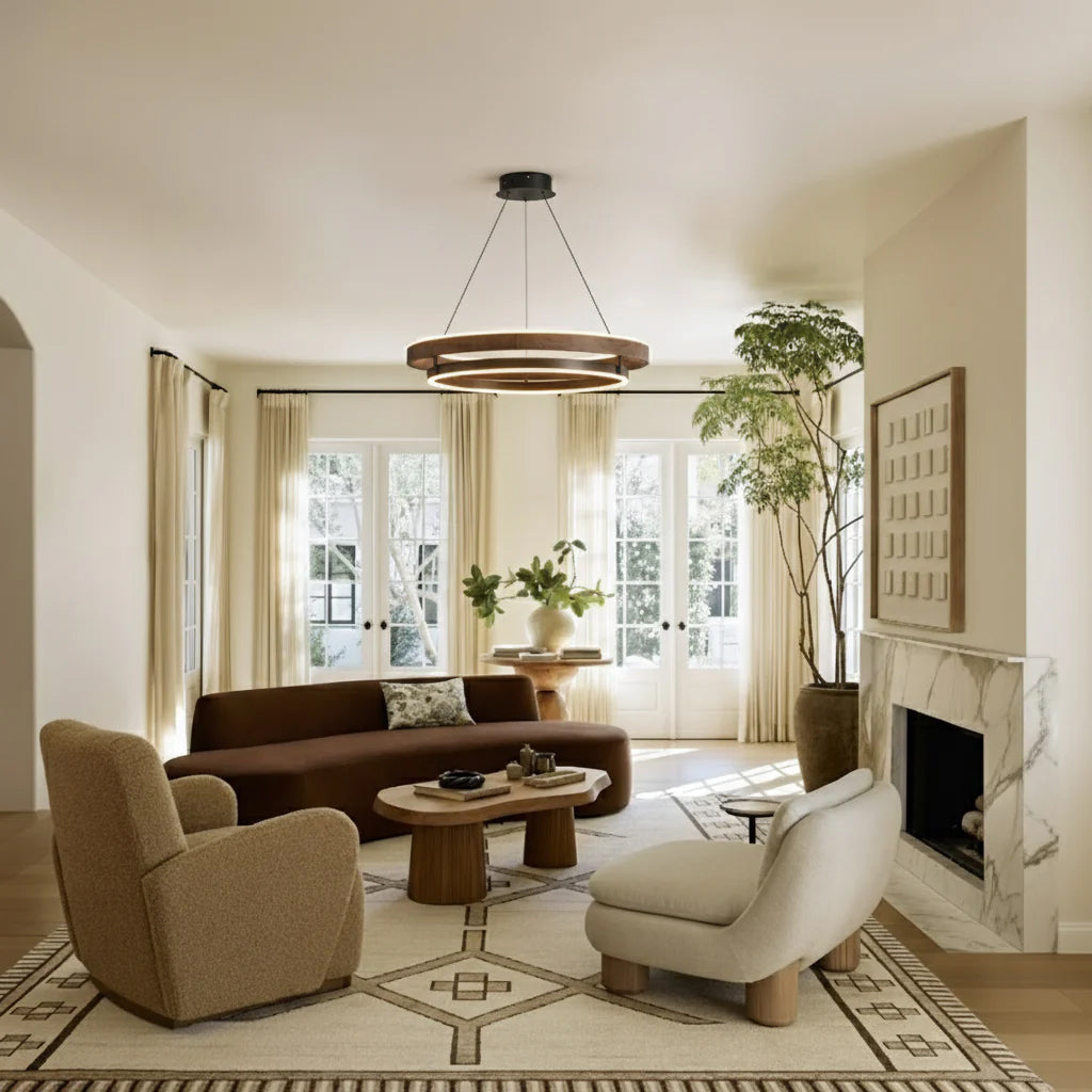 Double Ring Walnut LED Chandelier