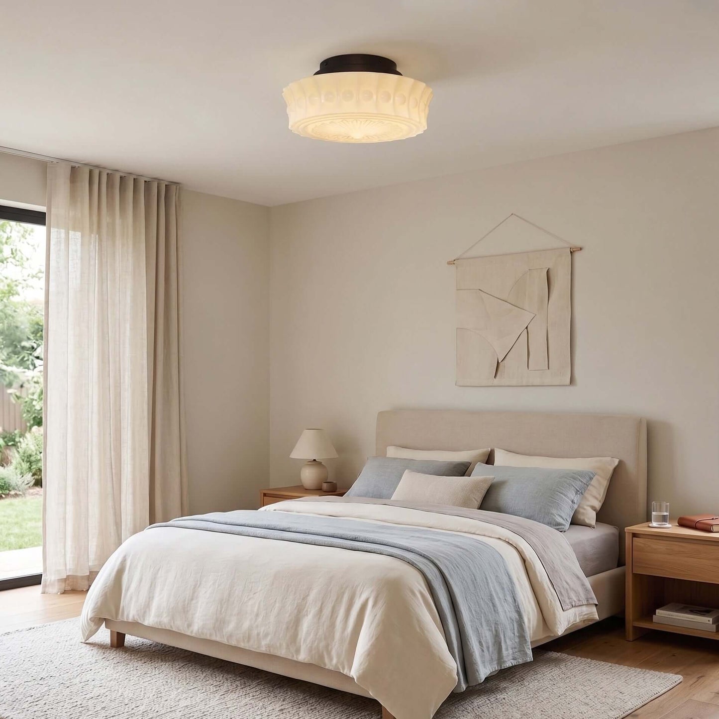 Scalloped Milk Glass Ceiling Light