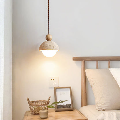Travertine Dome Wood Pendant Light