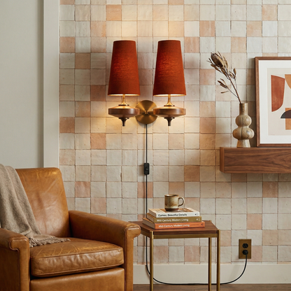Walnut Brass Plug-In Wall Light