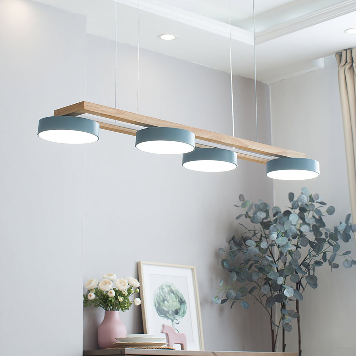 Linear Bird Motif Wood Chandelier