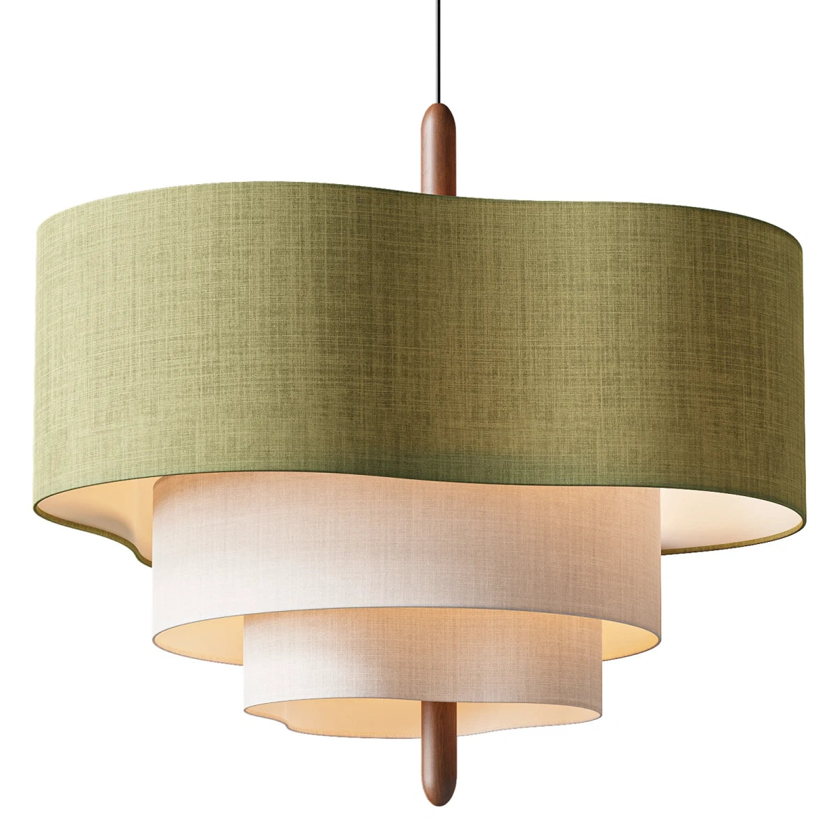 Tiered Fabric Walnut Pendant Light