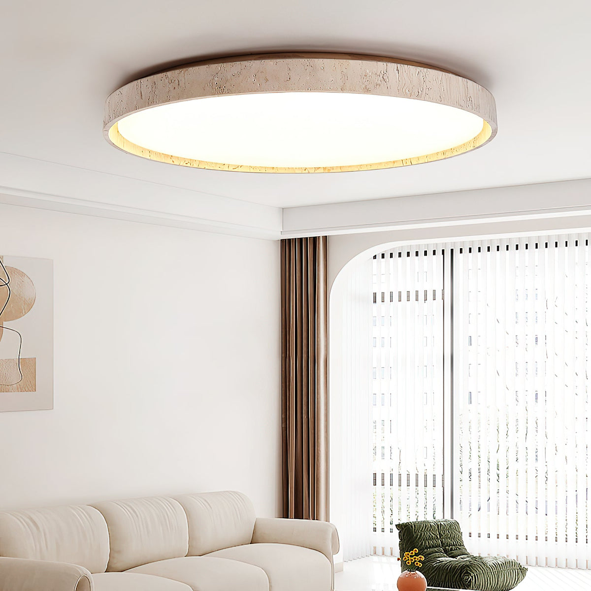 Walnut Travertine Disc Ceiling Light