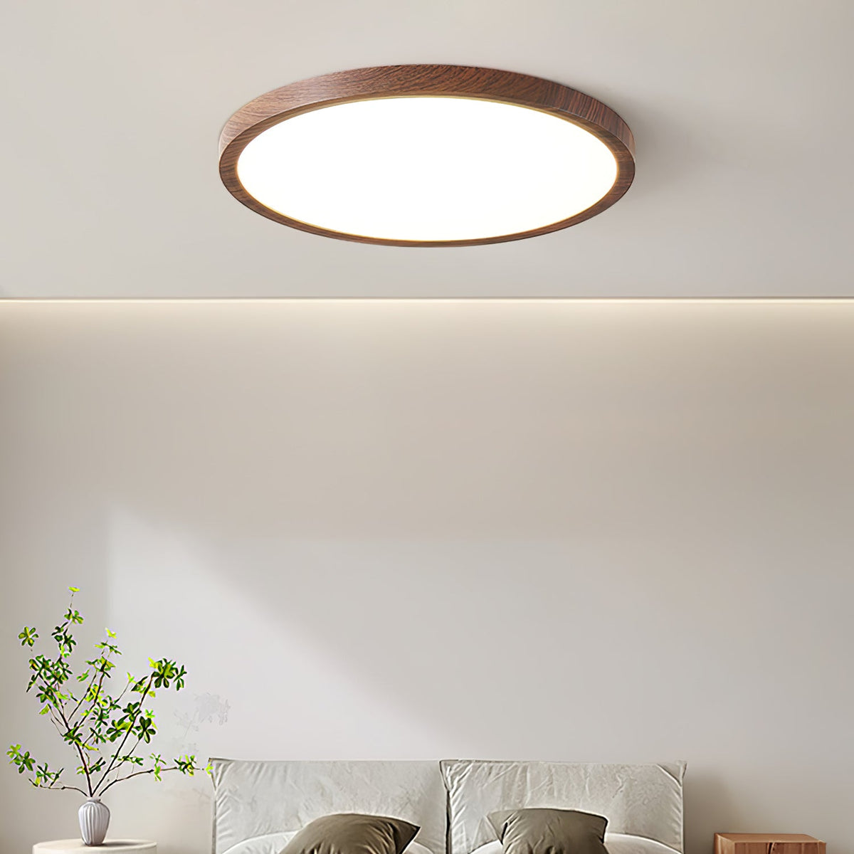 Slim Walnut Flush Ceiling Light