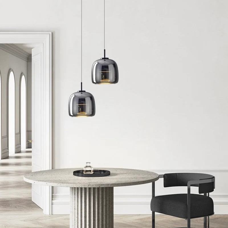 Tinted Glass Drum Pendant Light