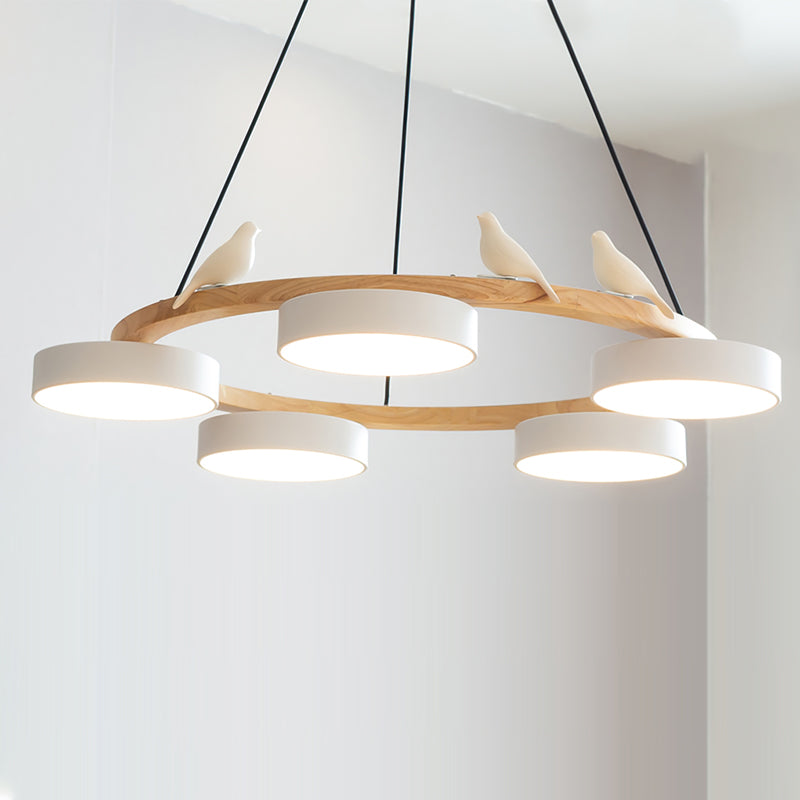 Round Wooden Bird Chandelier