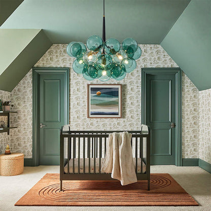 Teal Bubble Glass Brass Chandelier