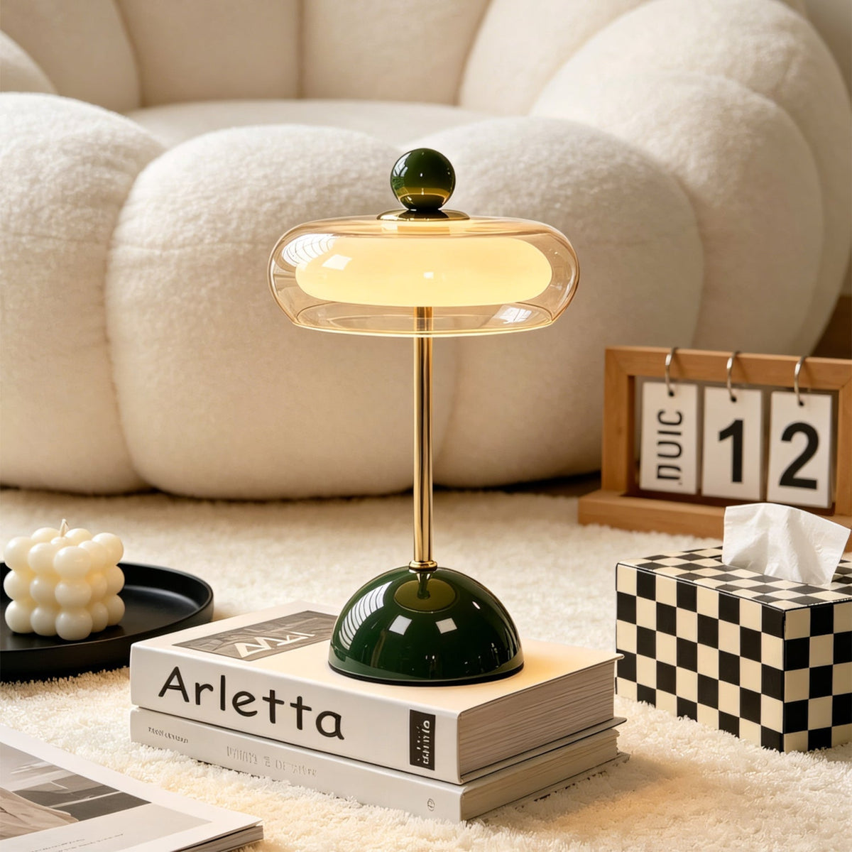 Green Glass Brass Table Lamp