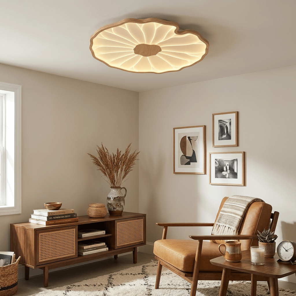 Waterlily Wood-Grain Ceiling Light
