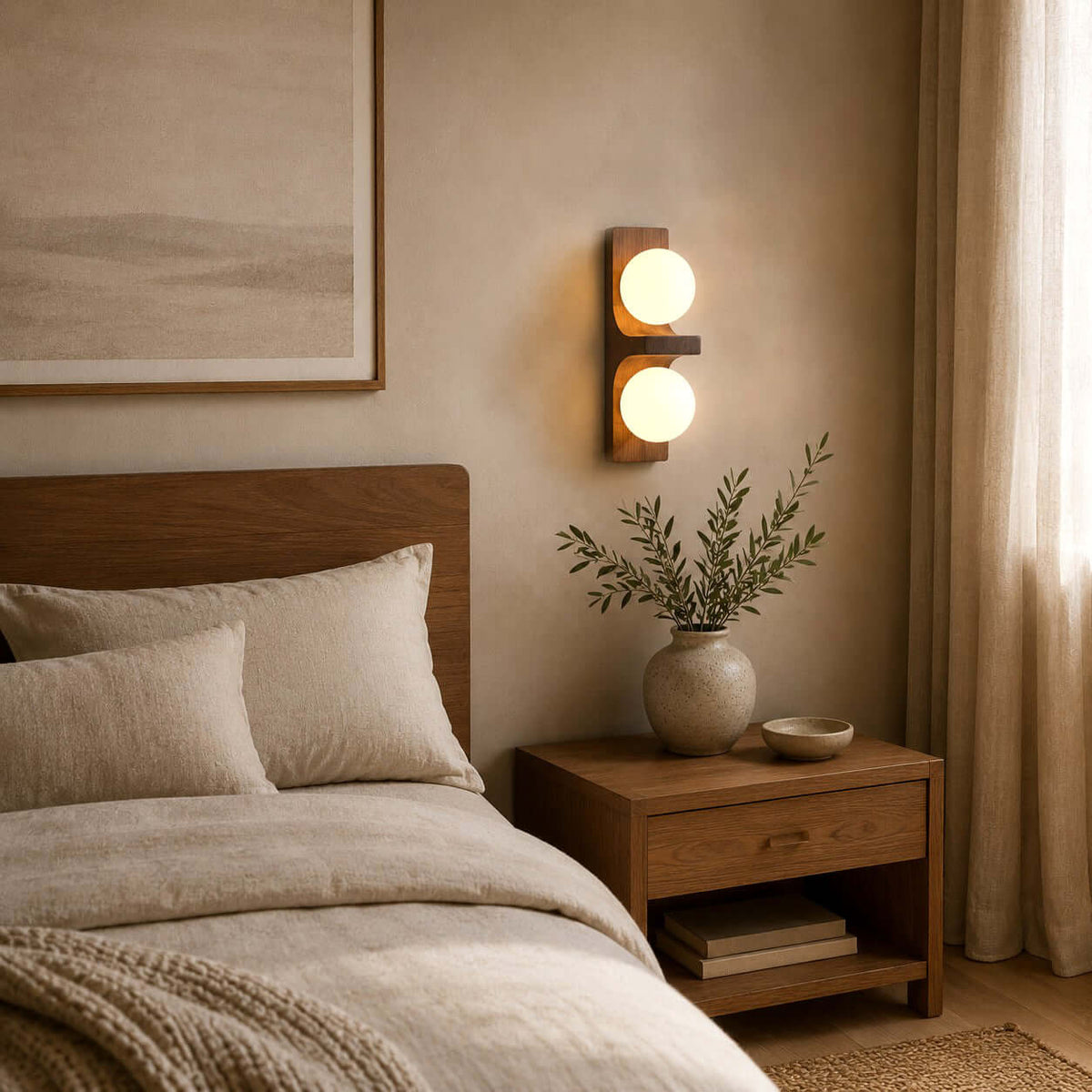 Wood Double Globe Wall Light