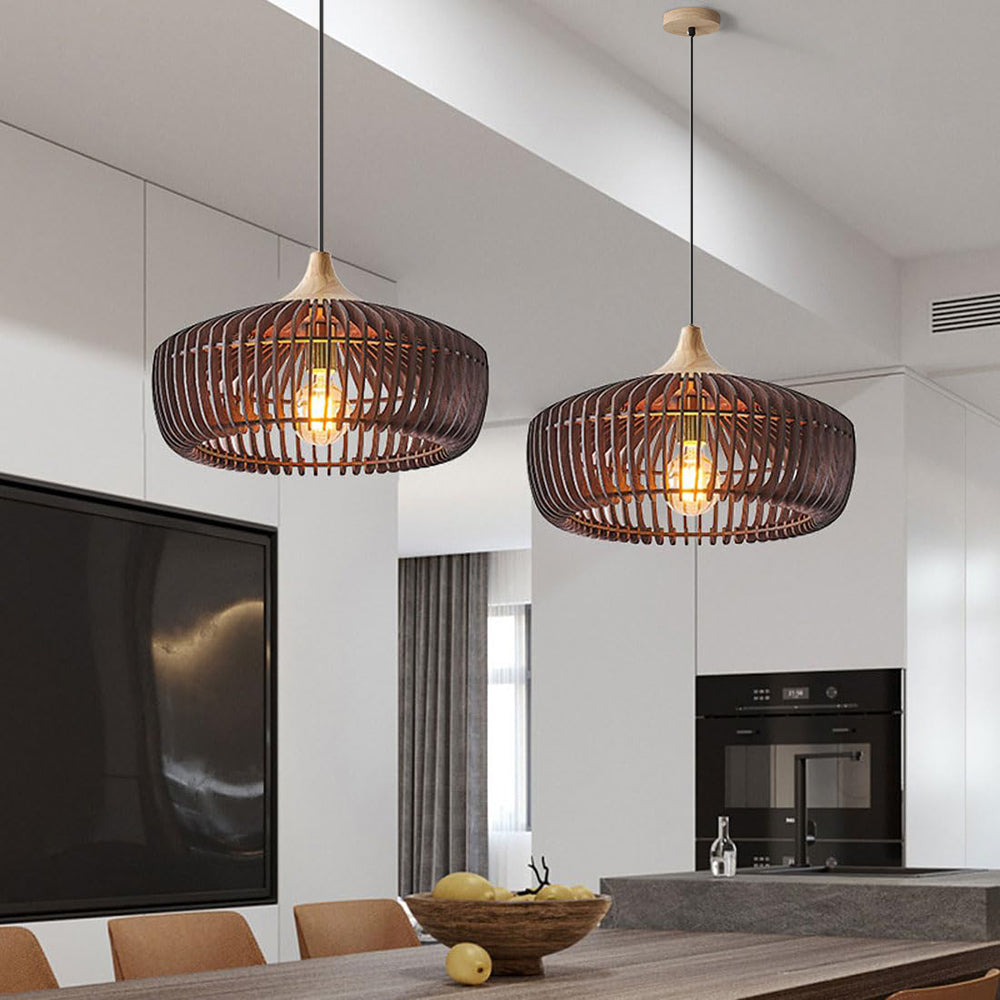 Ribbed Wood Dome Pendant Light