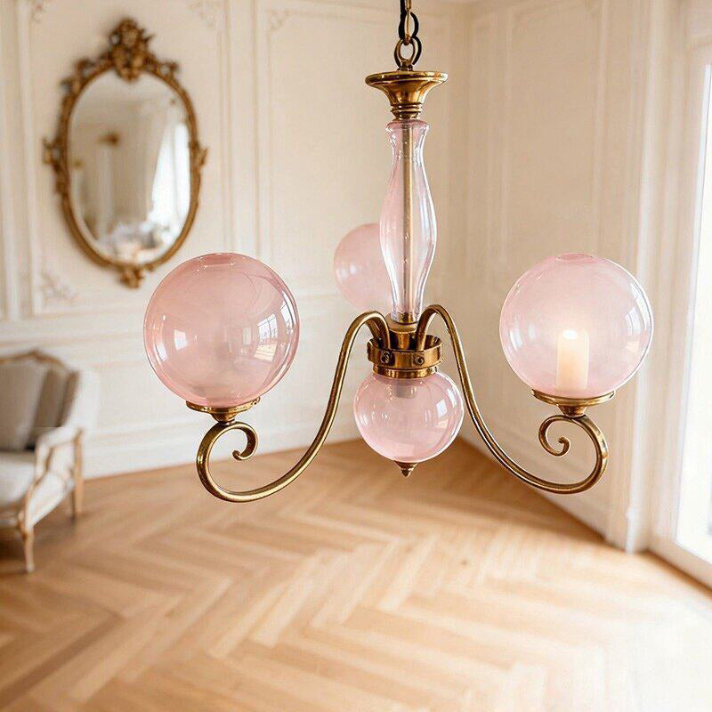 Scrolled Brass Globe Chandelier