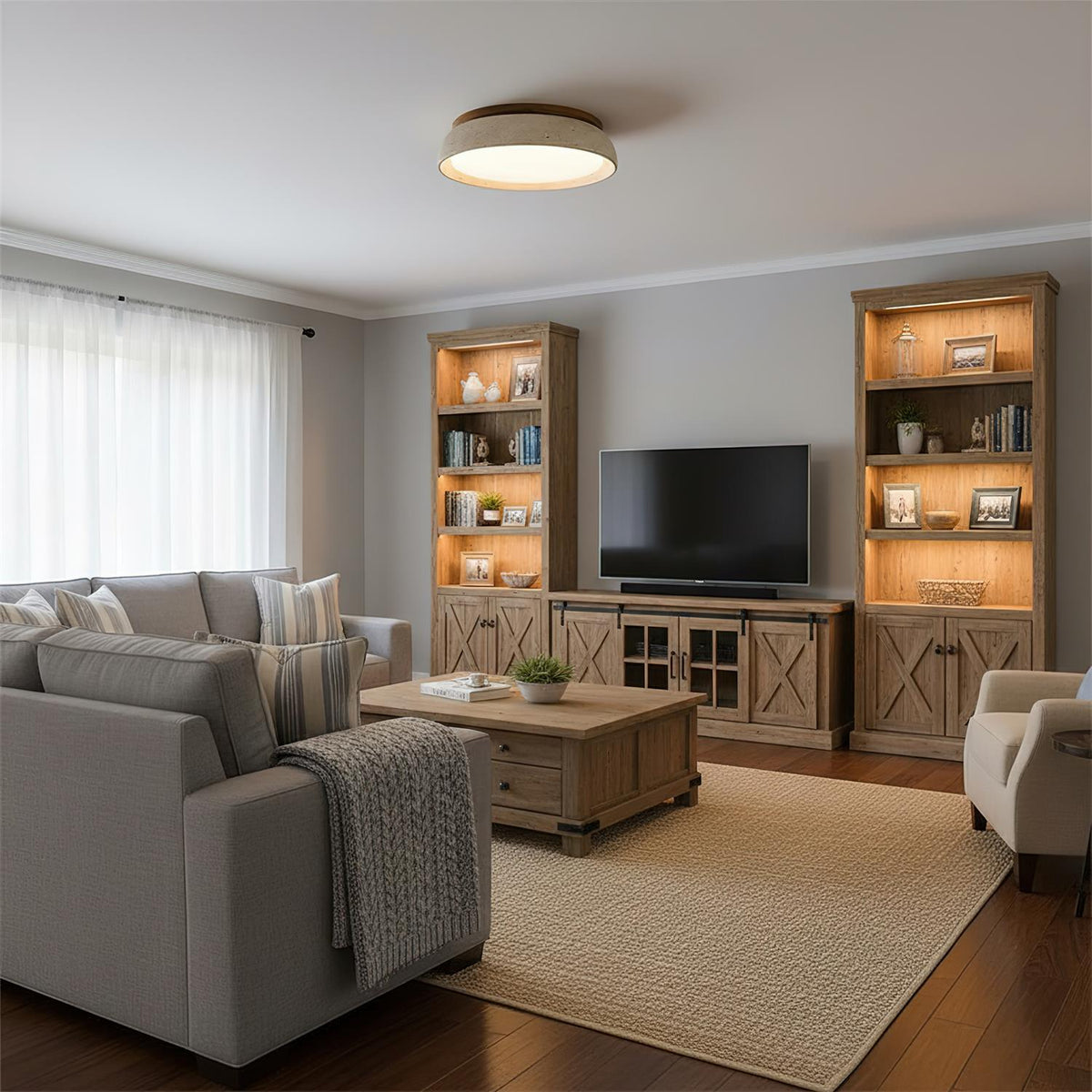 Round Travertine Flush Ceiling Light