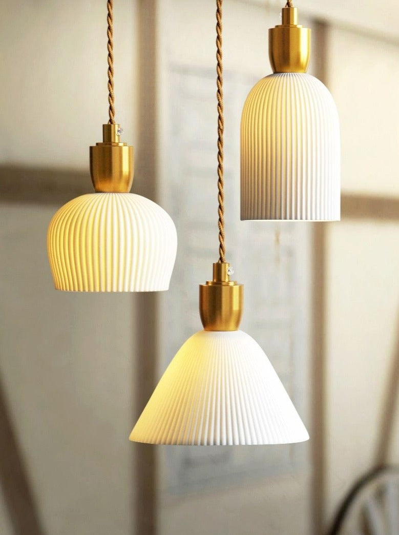 Ribbed Ceramic Copper Pendant Light
