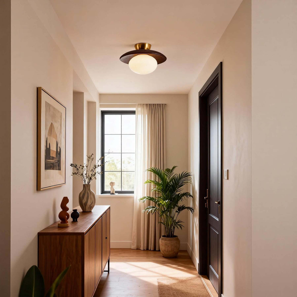 Wood Disc Opal Ceiling Light