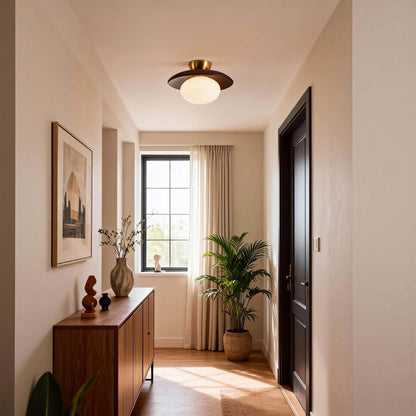 Wood Disc Opal Ceiling Light