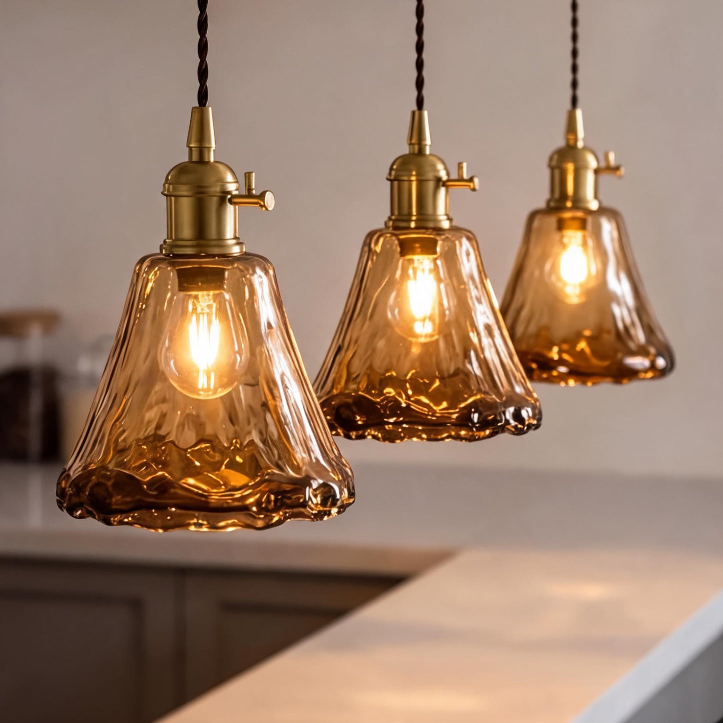 Vintage Brass Amber Pendant Light