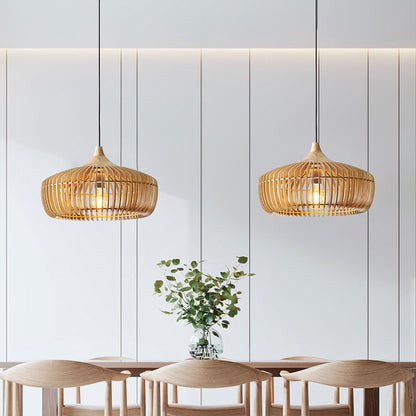 Ribbed Wood Dome Pendant Light
