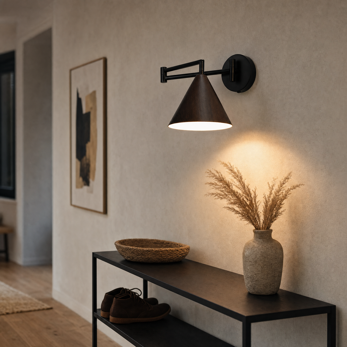 Linnoro Scandinavian Wood-Effect Swing Arm Wall Light