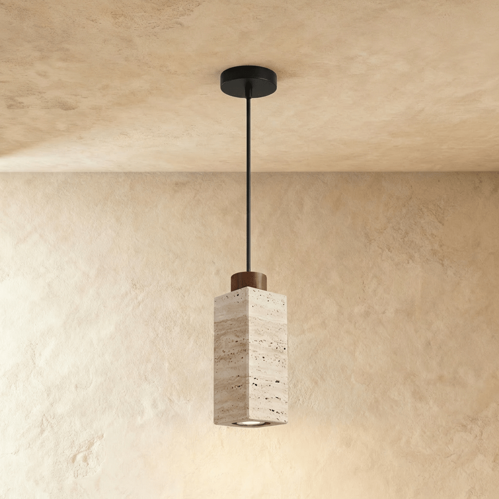 Slim Travertine Wood Pendant Light