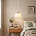 Milk Glass Wood Pendant Light